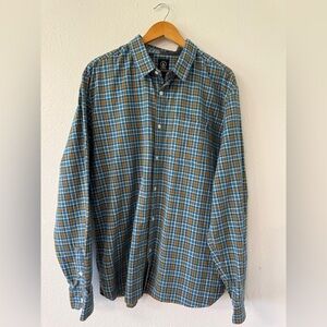 Volcom Men's Blue and Brown Plaid Shirt, Size XL